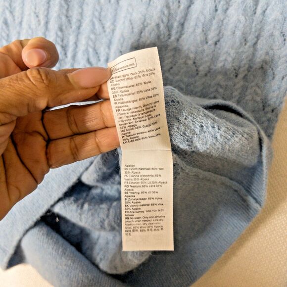 & Other Stories Alpaca Wool Pointelle Ruffle Mock Neck Baby Blue Knit Sweater XS - Picture 9 of 14